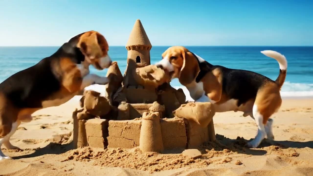 Beagles a the Beach and AI Journey | VEO 3